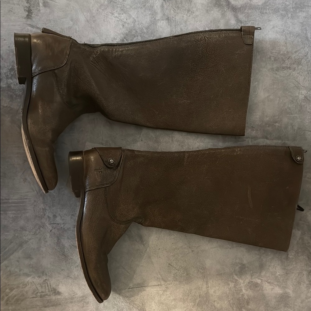 Frye Green-Brown Leather Tall Riding Boots